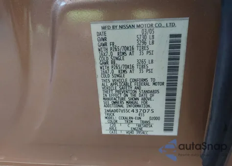 2005 Nissan Frontier Se from USA, damaged, VIN 1N6AD07U55C437075